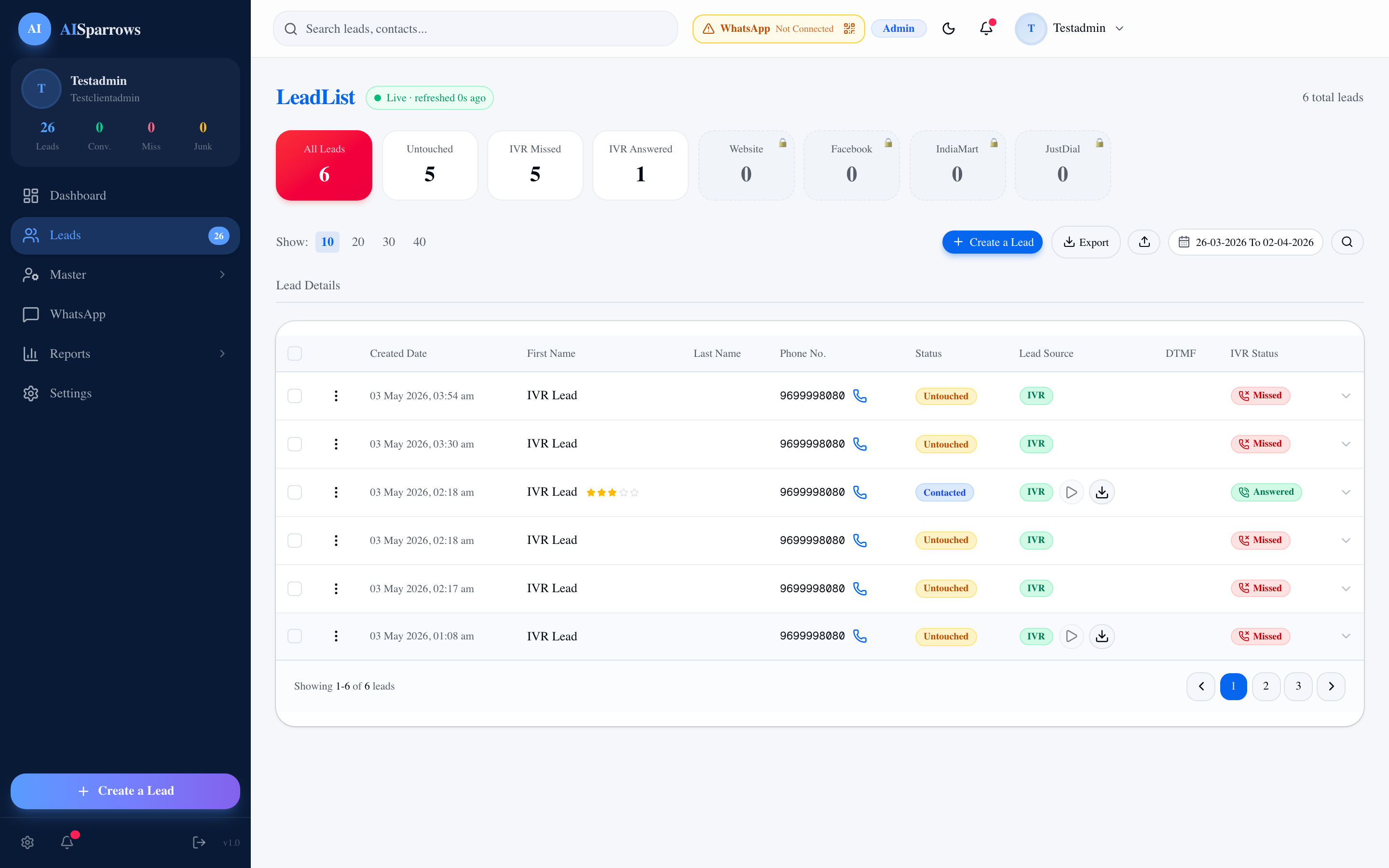 AISparrows leads dashboard