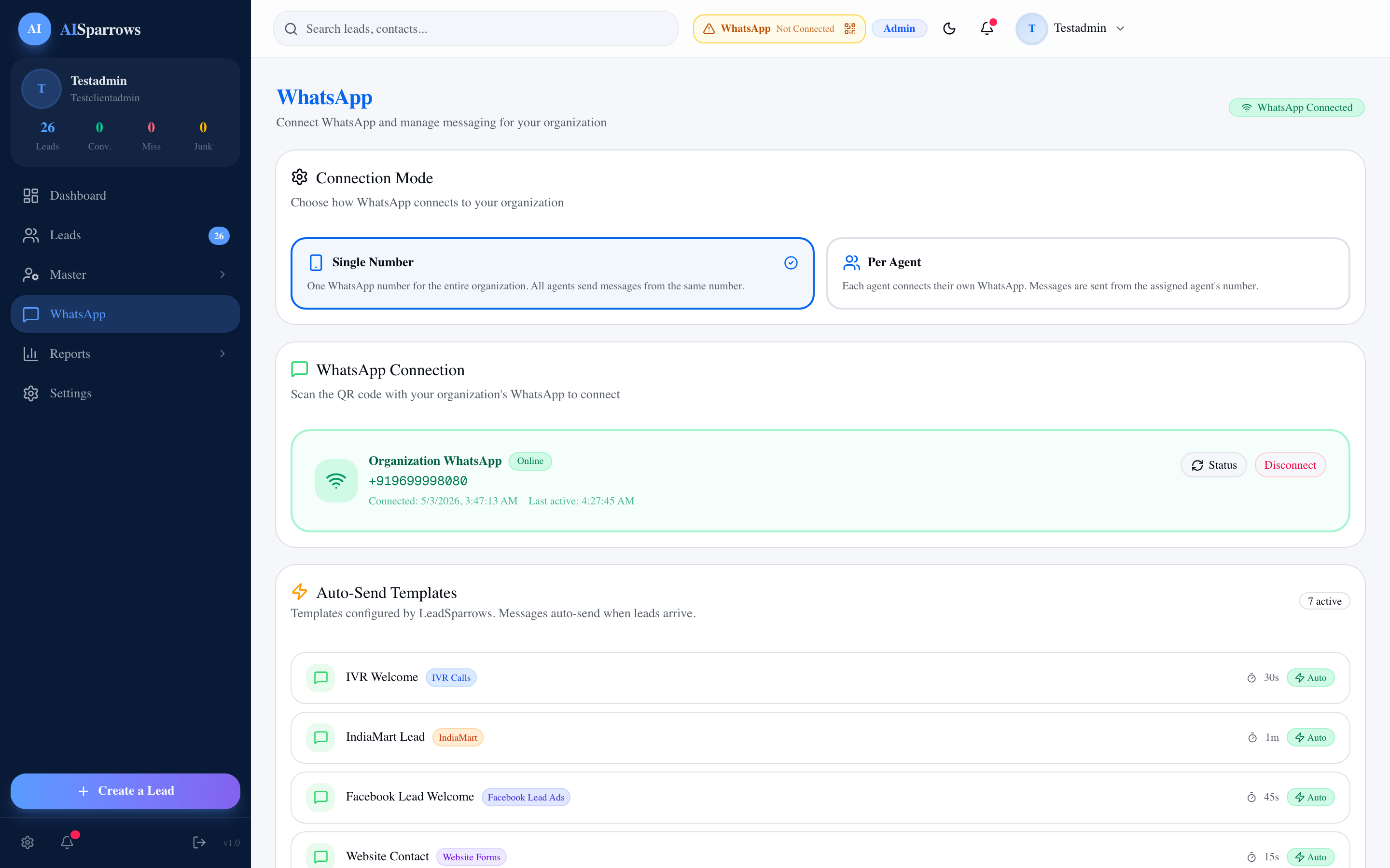 WhatsApp connected page
