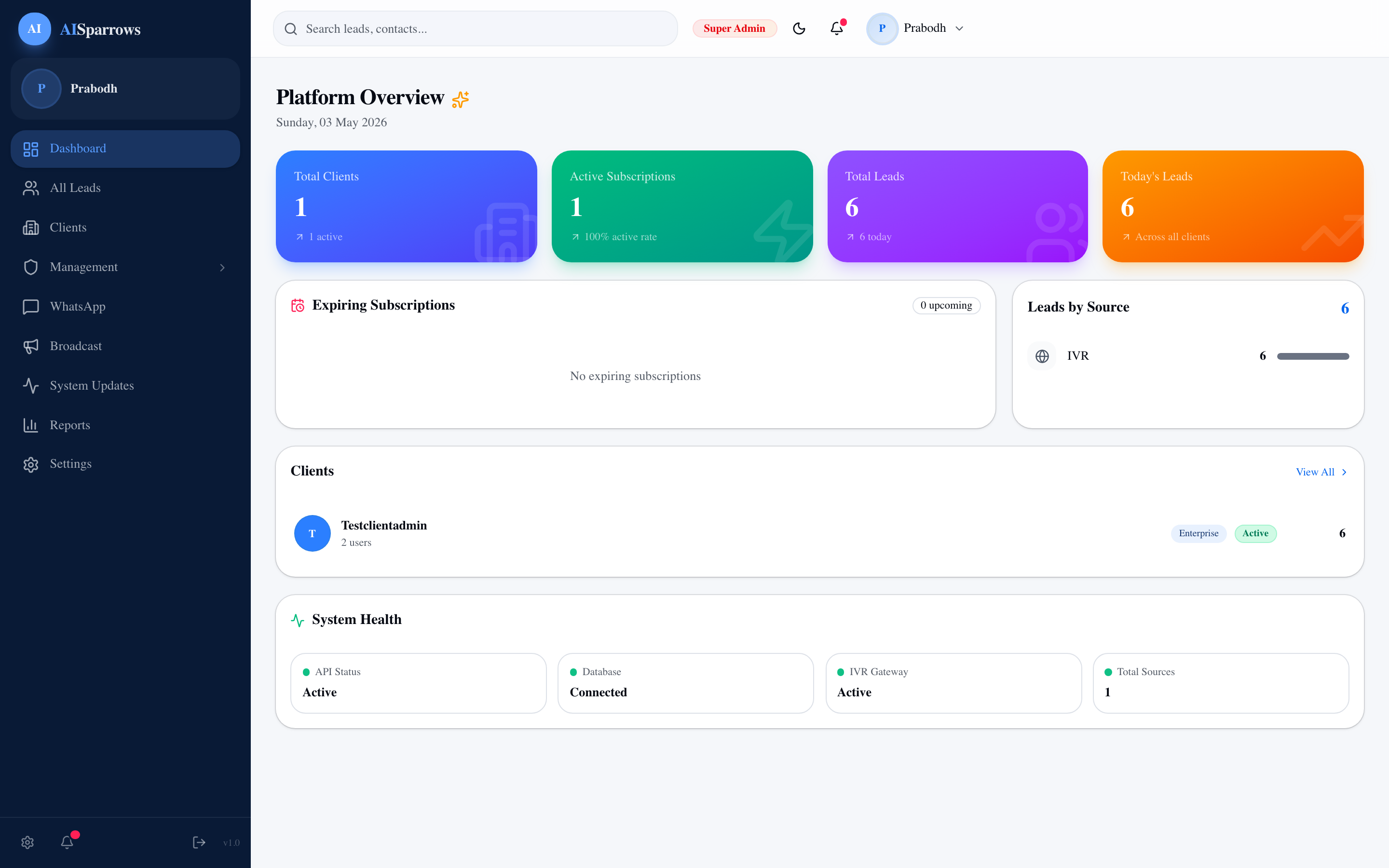Super-admin dashboard