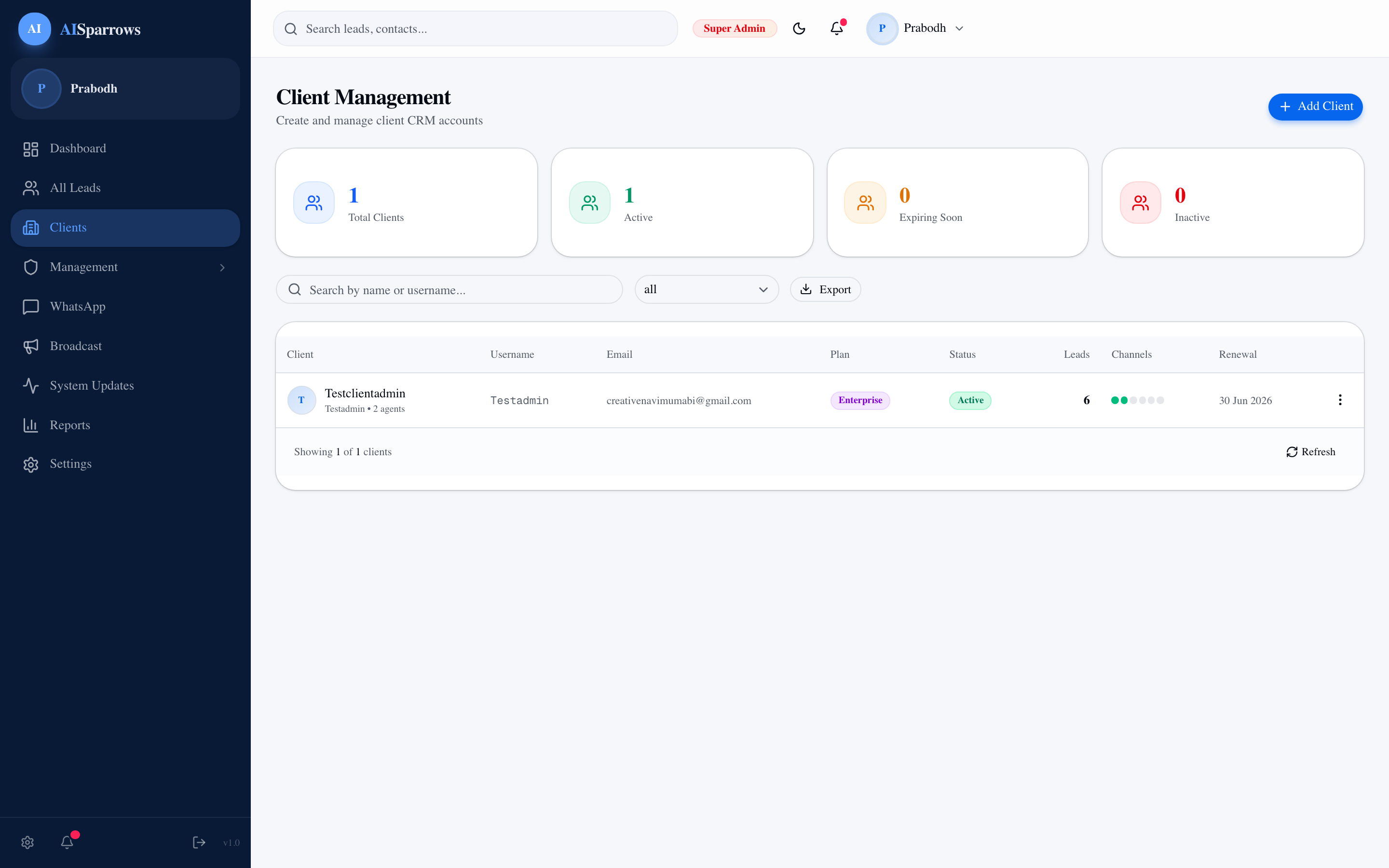 Clients management